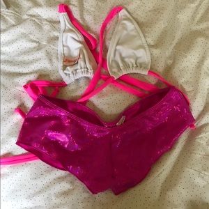 Pink and white rave outfit